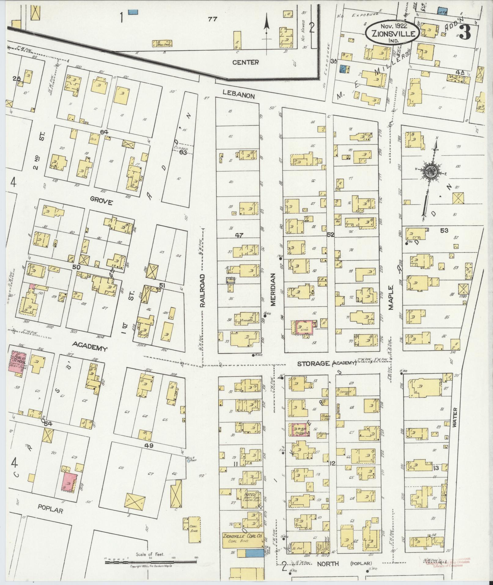 Sanborn Fire Insurance Map from Zionsville, Boone County, Indiana (1922), Sheet #0003 - Complete Map Set gallery image, historic Sanborn map, vintage wall art, Indiana Indiana