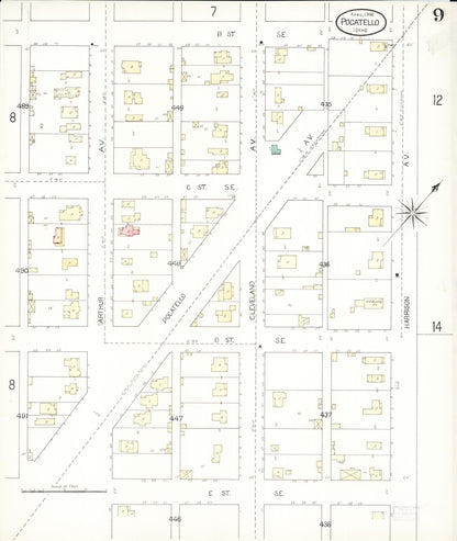 Sanborn Fire Insurance Map from Pocatello, Bannock County, Idaho (1900), Sheet #0009 - Complete Map Set gallery image, historic Sanborn map, vintage wall art, Idaho Idaho