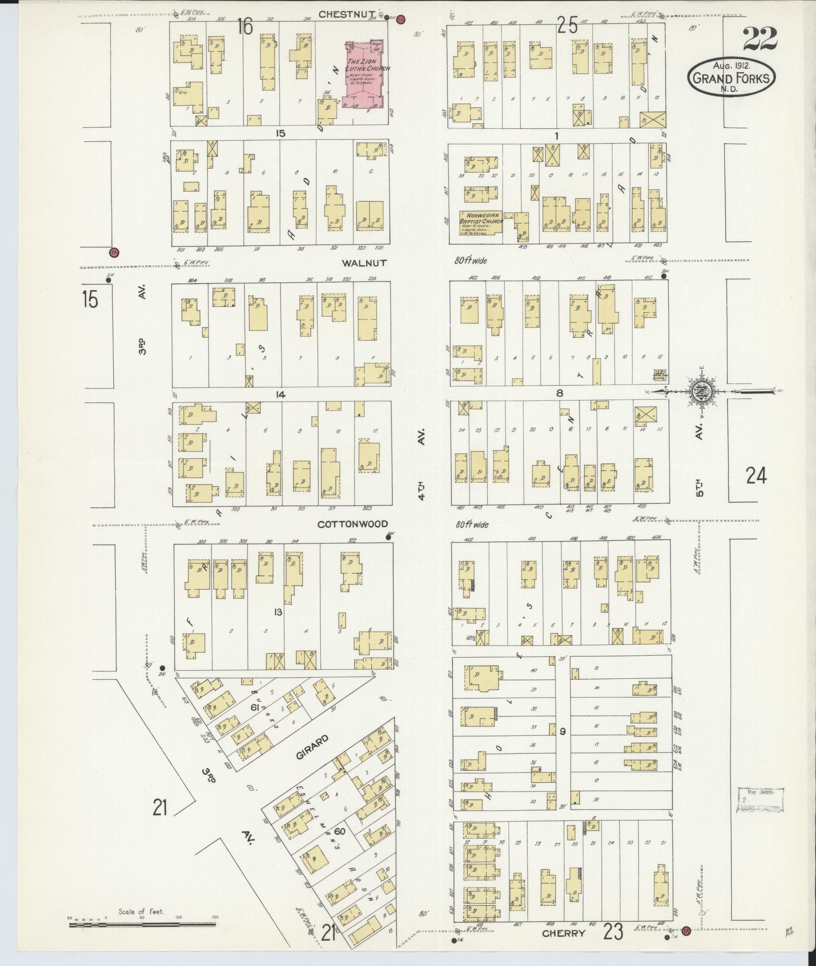 Sanborn Fire Insurance Map from Grand Forks, Grand Forks County, North Dakota (1912), Sheet #0022 - Historic Sanborn Fire Insurance Map Print, vintage old map wall art, antique decor, genealogy gift, North Dakota North Dakota map