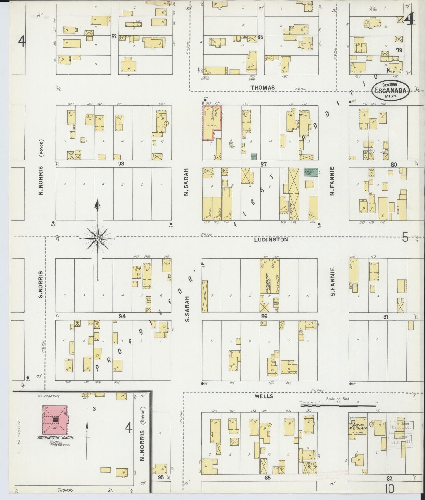 Sanborn Fire Insurance Map from Escanaba, Delta County, Michigan (1899), Sheet #0004 - Complete Map Set gallery image, historic Sanborn map, vintage wall art, Michigan Michigan