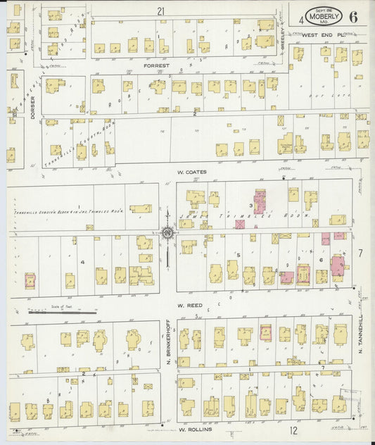 Sanborn Fire Insurance Map from Moberly, Randolph County, Missouri (1916), Sheet #0006 - Historic Sanborn Fire Insurance Map Print, vintage old map wall art, antique decor, genealogy gift, Missouri Missouri map