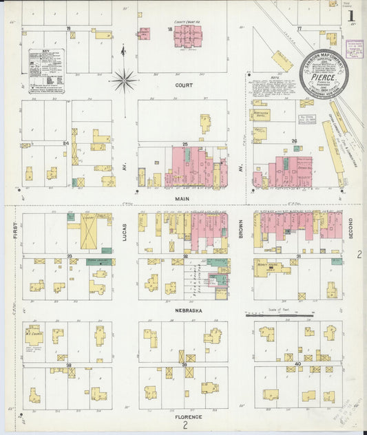 Sanborn Fire Insurance Map from Pierce, Pierce County, Nebraska (1904), Sheet #0001 - Historic Sanborn Fire Insurance Map Print, vintage old map wall art, antique decor, genealogy gift, Nebraska Nebraska map