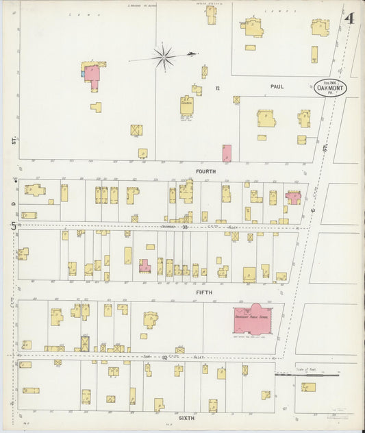 Sanborn Fire Insurance Map from Oakmont, Allegheny County, Pennsylvania (1900), Sheet #0004 - Historic Sanborn Fire Insurance Map Print, vintage old map wall art, antique decor, genealogy gift, Pennsylvania Pennsylvania map