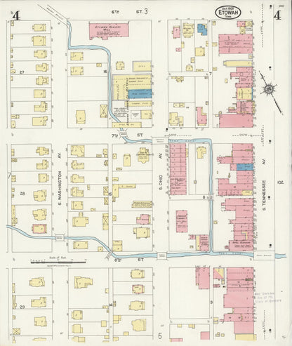 Sanborn Fire Insurance Map from Etowah, McMinn County, Tennessee (1925), Sheet #0004 - Complete Map Set gallery image, historic Sanborn map, vintage wall art, Tennessee Tennessee