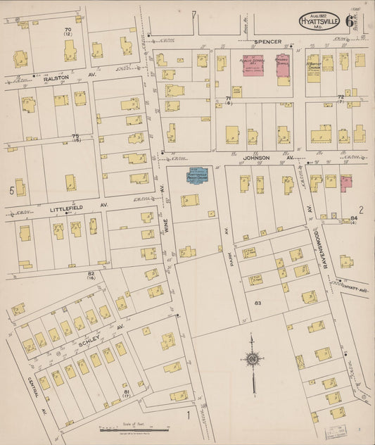 Sanborn Fire Insurance Map from Hyattsville, Prince Georges County, Maryland (1922), Sheet #0006 - Historic Sanborn Fire Insurance Map Print, vintage old map wall art