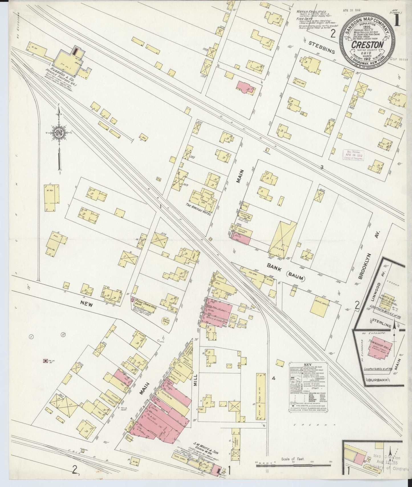Sanborn Fire Insurance Map from Creston, Wayne County, Ohio (1912), Sheet #0001 - Historic Sanborn Fire Insurance Map Print, vintage old map wall art, antique decor, genealogy gift, Ohio Ohio map