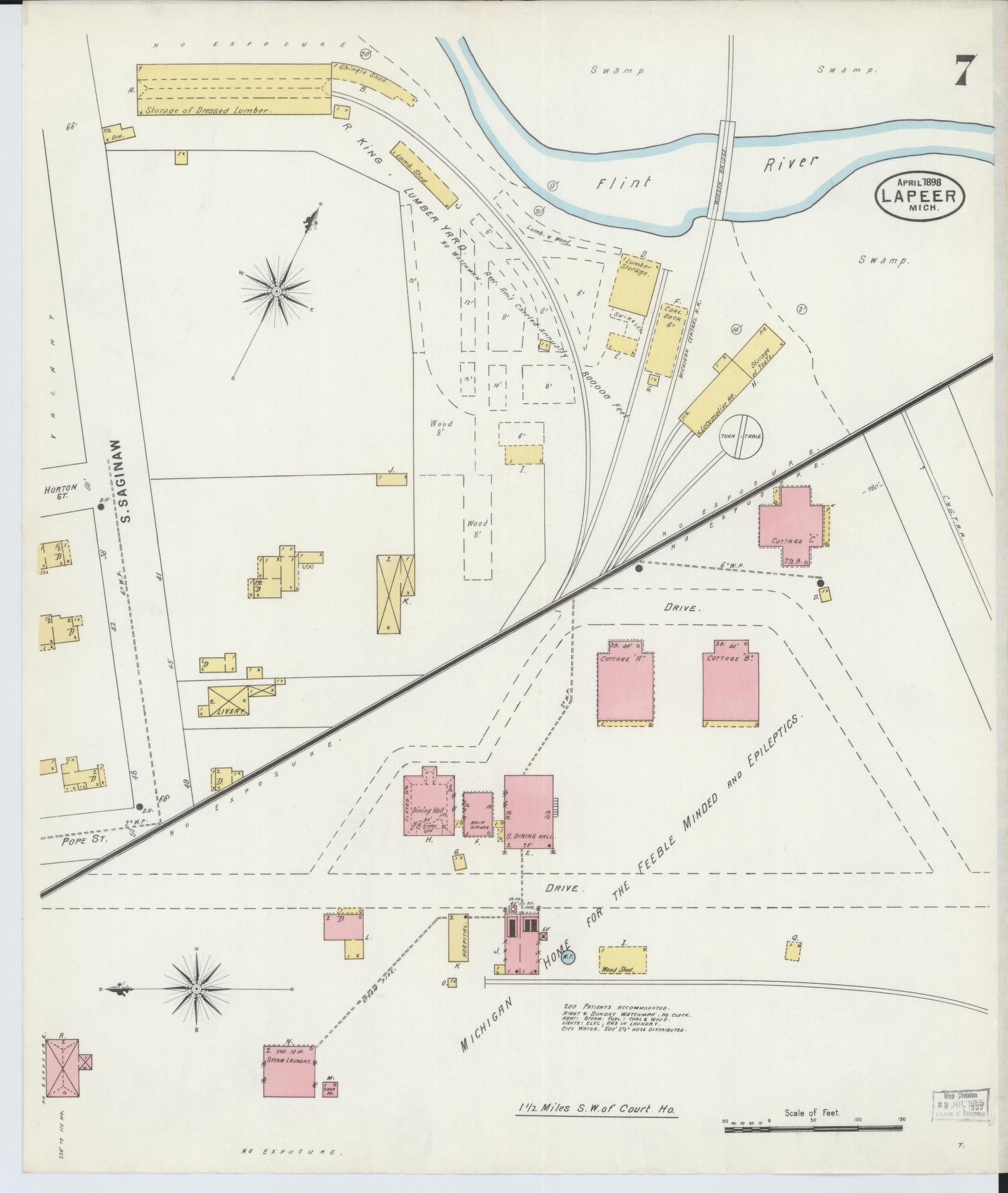 Sanborn Fire Insurance Map from Lapeer, Lapeer County, Michigan (1898), Sheet #0007 - Complete Map Set gallery image, historic Sanborn map, vintage wall art, Michigan Michigan
