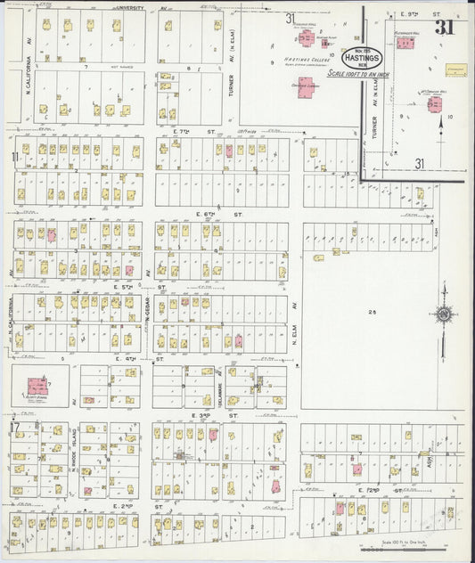 Sanborn Fire Insurance Map from Hastings, Adams County, Nebraska (1915), Sheet #0031 - Historic Sanborn Fire Insurance Map Print, vintage old map wall art, antique decor, genealogy gift, Nebraska Nebraska map