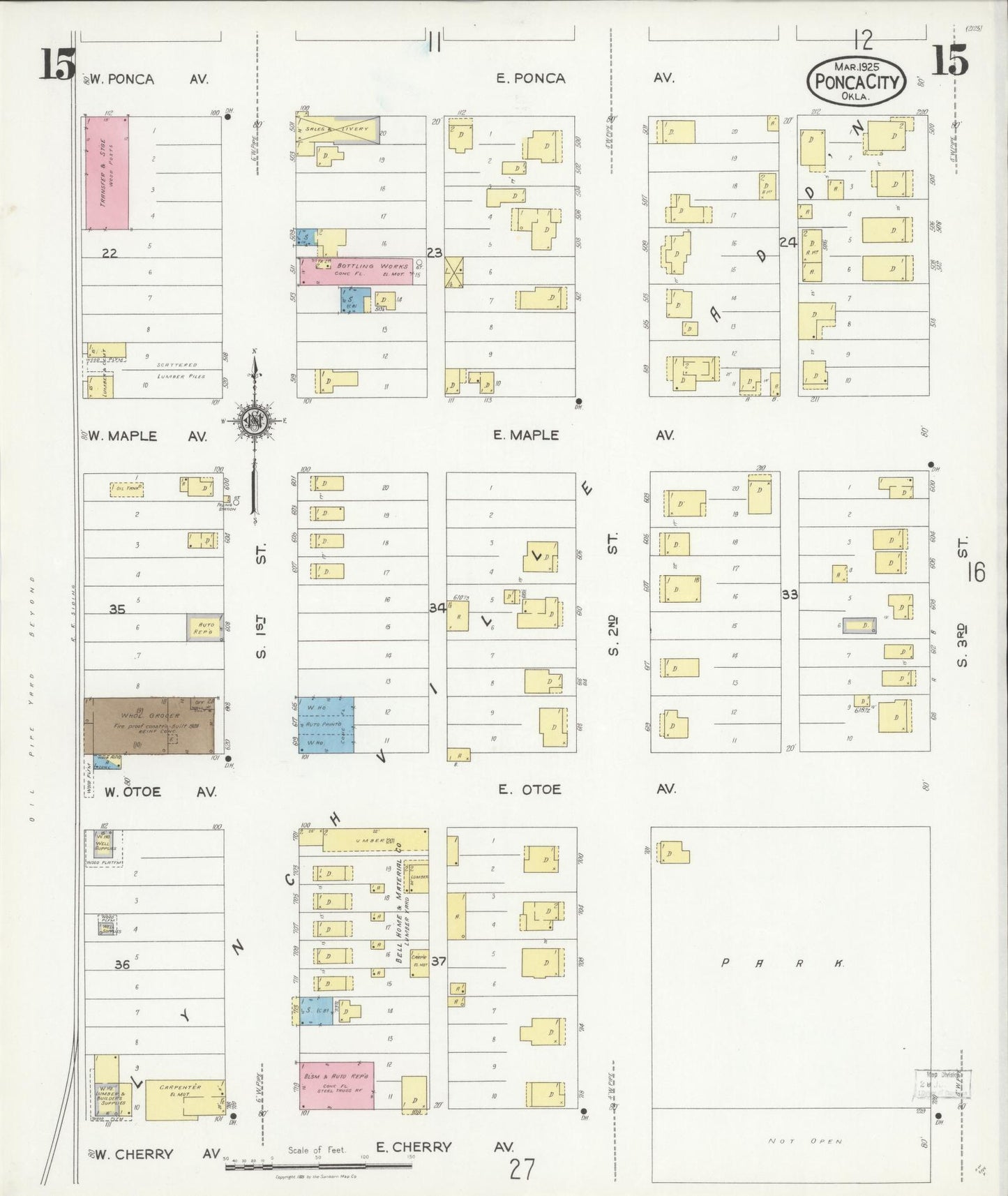 Sanborn Fire Insurance Map from Ponca City, Kay County, Oklahoma (1925), Sheet #0015 - Complete Map Set gallery image, historic Sanborn map, vintage wall art, Oklahoma Oklahoma