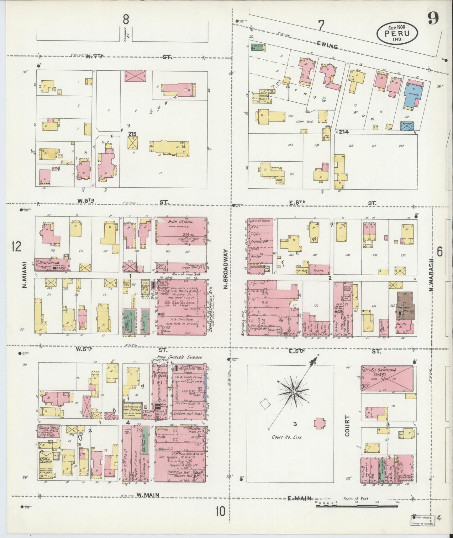 Sanborn Fire Insurance Map from Peru, Miami County, Indiana (1906), Sheet #0009 - Complete Map Set gallery image, historic Sanborn map, vintage wall art, Indiana Indiana