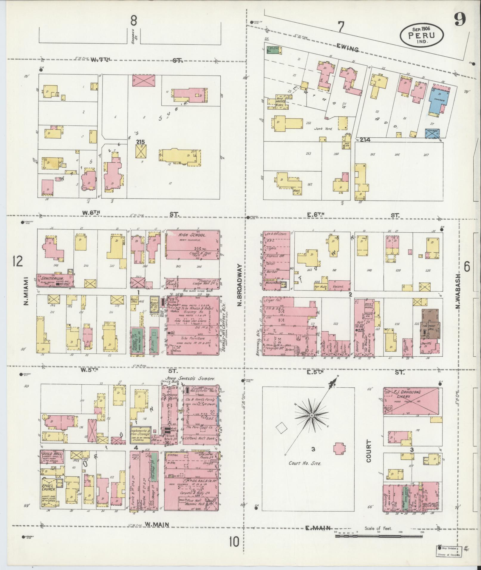 Sanborn Fire Insurance Map from Peru, Miami County, Indiana (1906), Sheet #0009 - Complete Map Set gallery image, historic Sanborn map, vintage wall art, Indiana Indiana