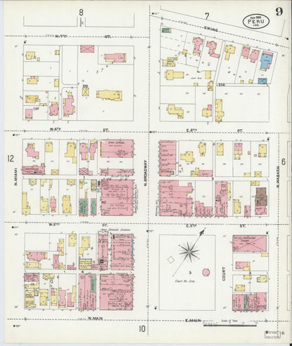 Sanborn Fire Insurance Map from Peru, Miami County, Indiana (1906), Sheet #0009 - Complete Map Set gallery image, historic Sanborn map, vintage wall art, Indiana Indiana