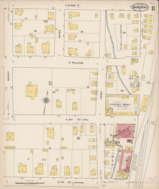 Sanborn Fire Insurance Map from Waynesboro, Burke County, Georgia (1921), Sheet #0008 - Historic Sanborn Fire Insurance Map Print, vintage old map wall art, antique decor, genealogy gift, Georgia Georgia map