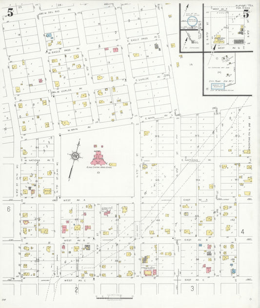 Sanborn Fire Insurance Map from Alpine, Brewster County, Texas (1933), Sheet #0005 - Historic Sanborn Fire Insurance Map Print, vintage old map wall art, antique decor, genealogy gift, Texas Texas map