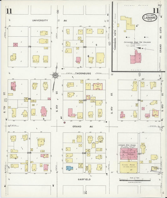 Sanborn Fire Insurance Map from Laramie, Albany County, Wyoming (1924), Sheet #0011 - Historic Sanborn Fire Insurance Map Print, vintage old map wall art, antique decor, genealogy gift, Wyoming Wyoming map