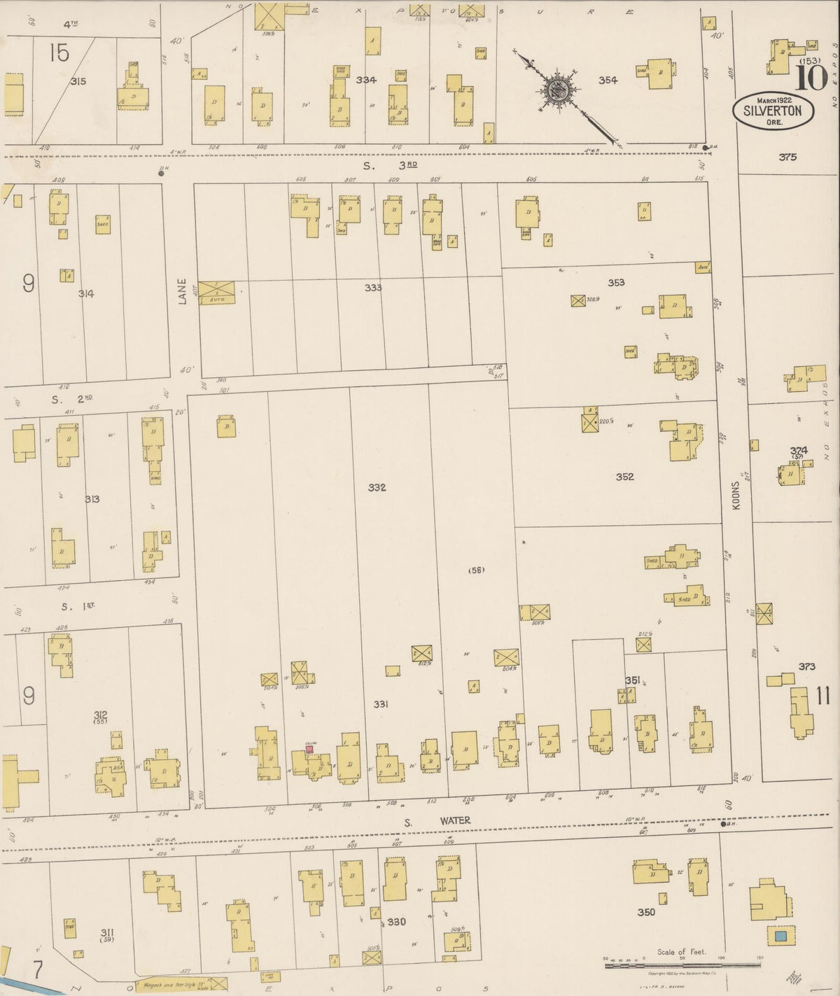Sanborn Fire Insurance Map from Silverton, Marion County, Oregon (1922), Sheet #0010 - Historic Sanborn Fire Insurance Map Print, vintage old map wall art, antique decor, genealogy gift, Oregon Oregon map