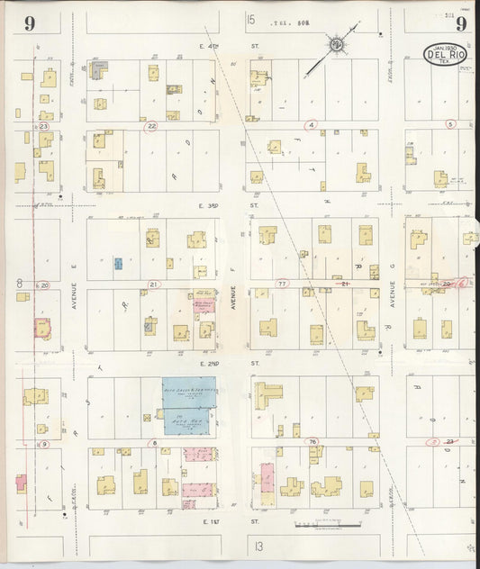 Sanborn Fire Insurance Map from Del Rio, Val Verde County, Texas (1948), Sheet #0009 - Historic Sanborn Fire Insurance Map Print, vintage old map wall art, antique decor, genealogy gift, Texas Texas map