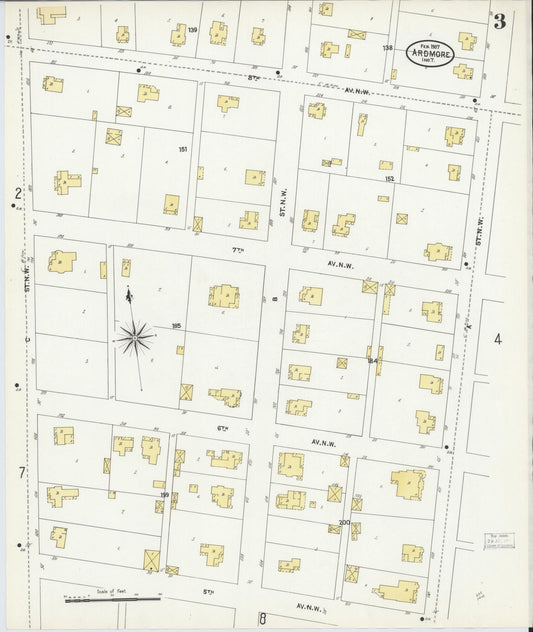 Sanborn Fire Insurance Map from Ardmore, Carter County, Oklahoma (1907), Sheet #0003 - Historic Sanborn Fire Insurance Map Print, vintage old map wall art, antique decor, genealogy gift, Oklahoma Oklahoma map