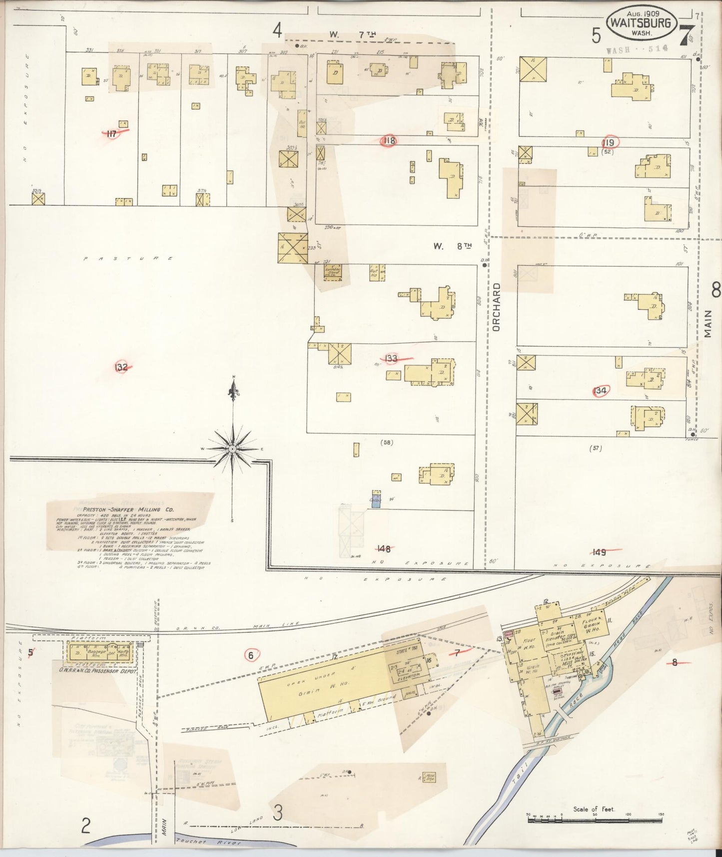 Sanborn Fire Insurance Map from Waitsburg, Walla Walla County, Washington (1933), Sheet #0007 - Historic Sanborn Fire Insurance Map Print, vintage old map wall art, antique decor, genealogy gift, Washington Washington map