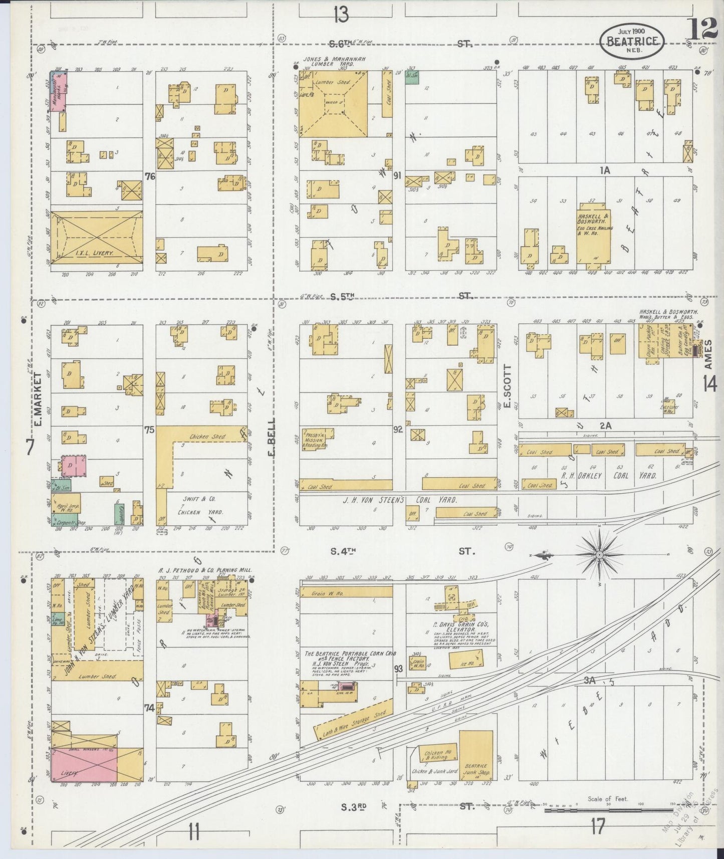 Sanborn Fire Insurance Map from Beatrice, Gage County, Nebraska (1900), Sheet #0012 - Complete Map Set gallery image, historic Sanborn map, vintage wall art, Nebraska Nebraska
