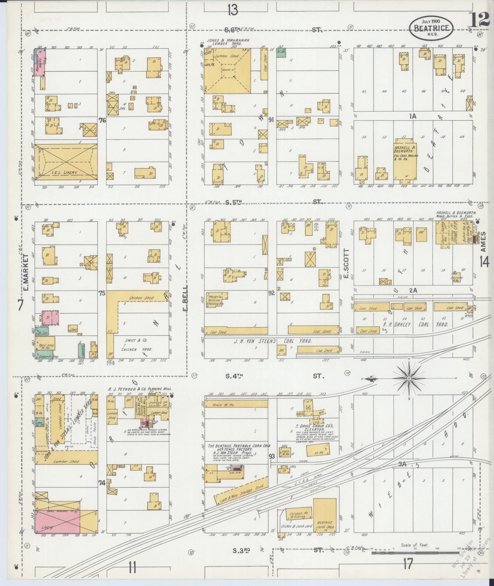 Sanborn Fire Insurance Map from Beatrice, Gage County, Nebraska (1900), Sheet #0012 - Complete Map Set gallery image, historic Sanborn map, vintage wall art, Nebraska Nebraska