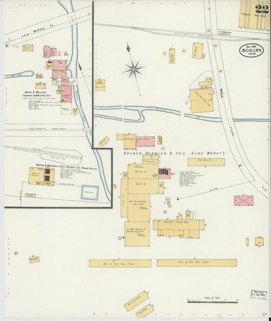 Sanborn Fire Insurance Map from Woburn, Middlesex County, Massachusetts (1904), Sheet #0022 - Historic Sanborn Fire Insurance Map Print, vintage old map wall art, antique decor, genealogy gift, Massachusetts Massachusetts map