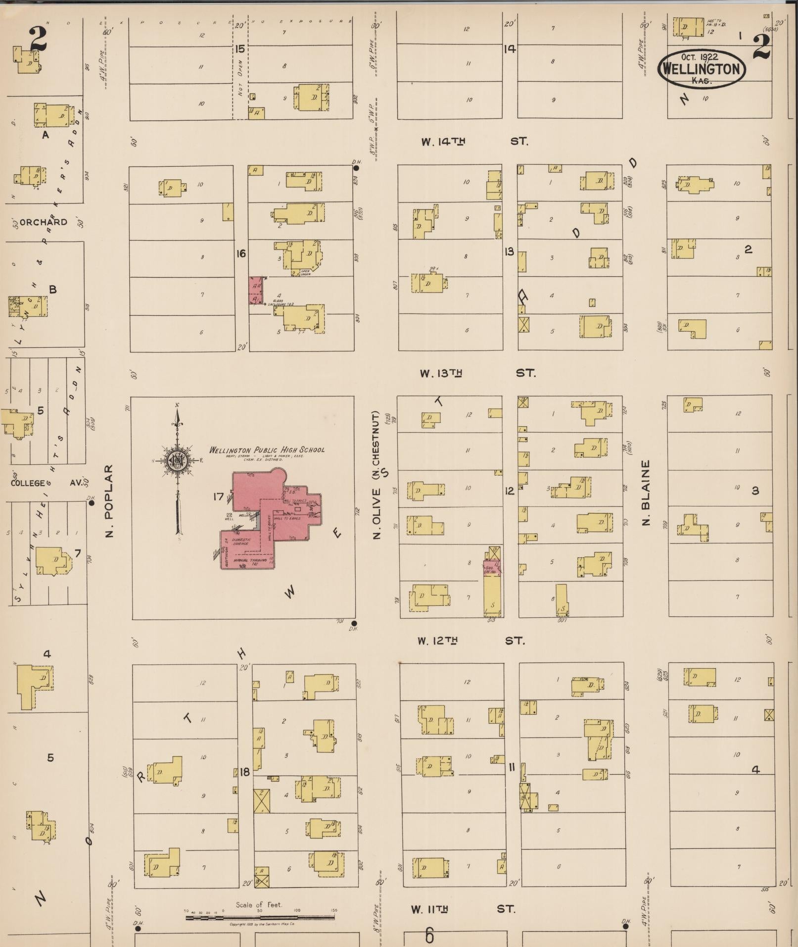 Sanborn Fire Insurance Map from Wellington, Sumner County, Kansas (1922), Sheet #0002 - Complete Map Set gallery image, historic Sanborn map, vintage wall art, Kansas Kansas