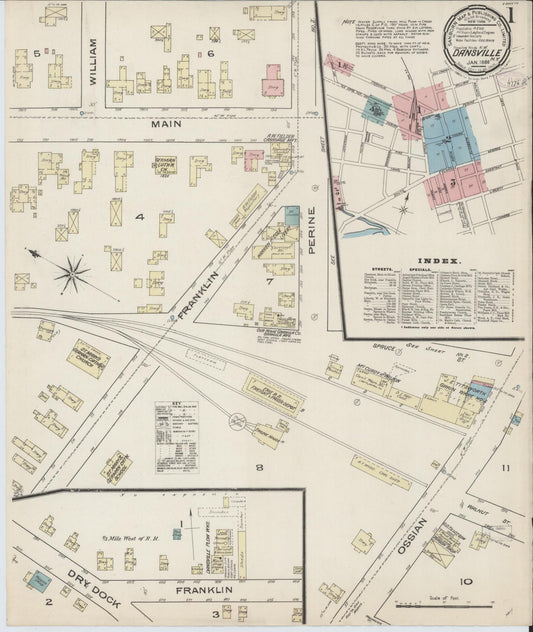 Sanborn Fire Insurance Map from Dansville, Livingston County, New York (1886), Sheet #0001 - Historic Sanborn Fire Insurance Map Print, vintage old map wall art, antique decor, genealogy gift, New York New York map