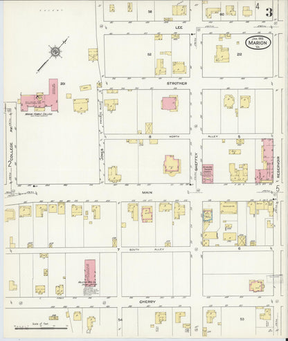 Sanborn Fire Insurance Map from Marion, Smyth County, Virginia (1913), Sheet #0003 - Historic Sanborn Fire Insurance Map Print, vintage old map wall art, antique decor, genealogy gift, Virginia Virginia map