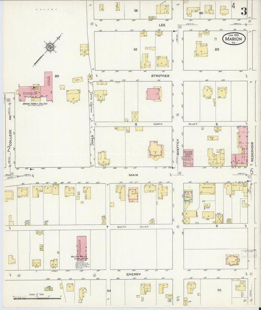 Sanborn Fire Insurance Map from Marion, Smyth County, Virginia (1913), Sheet #0003 - Historic Sanborn Fire Insurance Map Print, vintage old map wall art, antique decor, genealogy gift, Virginia Virginia map