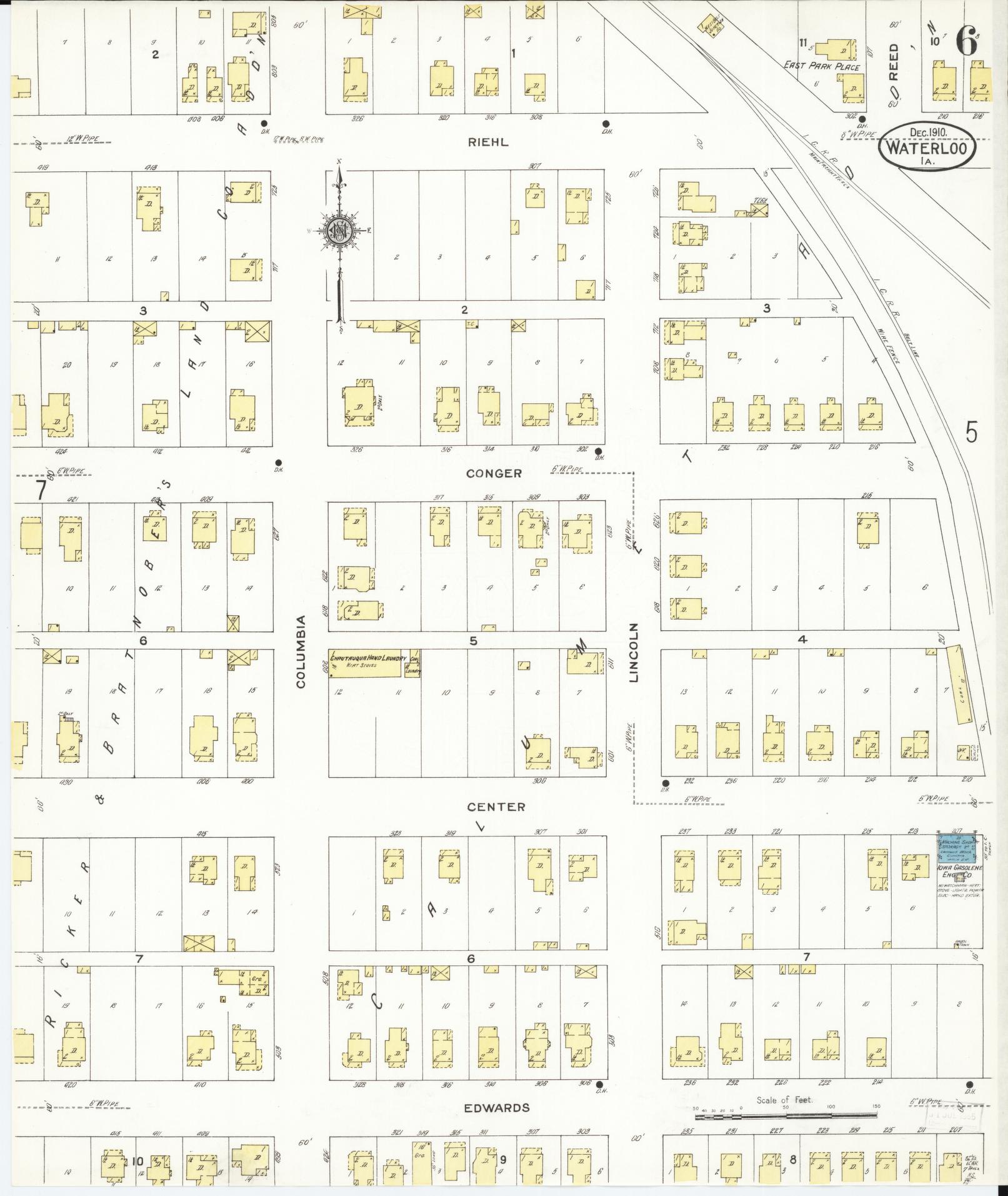 Sanborn Fire Insurance Map from Waterloo, Black Hawk County, Iowa (1910), Sheet #0006 - Historic Sanborn Fire Insurance Map Print, vintage old map wall art