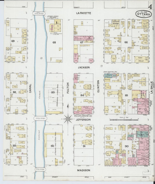 Sanborn Fire Insurance Map from Ottawa, La Salle County, Illinois (1888), Sheet #0004 - Historic Sanborn Fire Insurance Map Print, vintage old map wall art, antique decor, genealogy gift, Illinois Illinois map