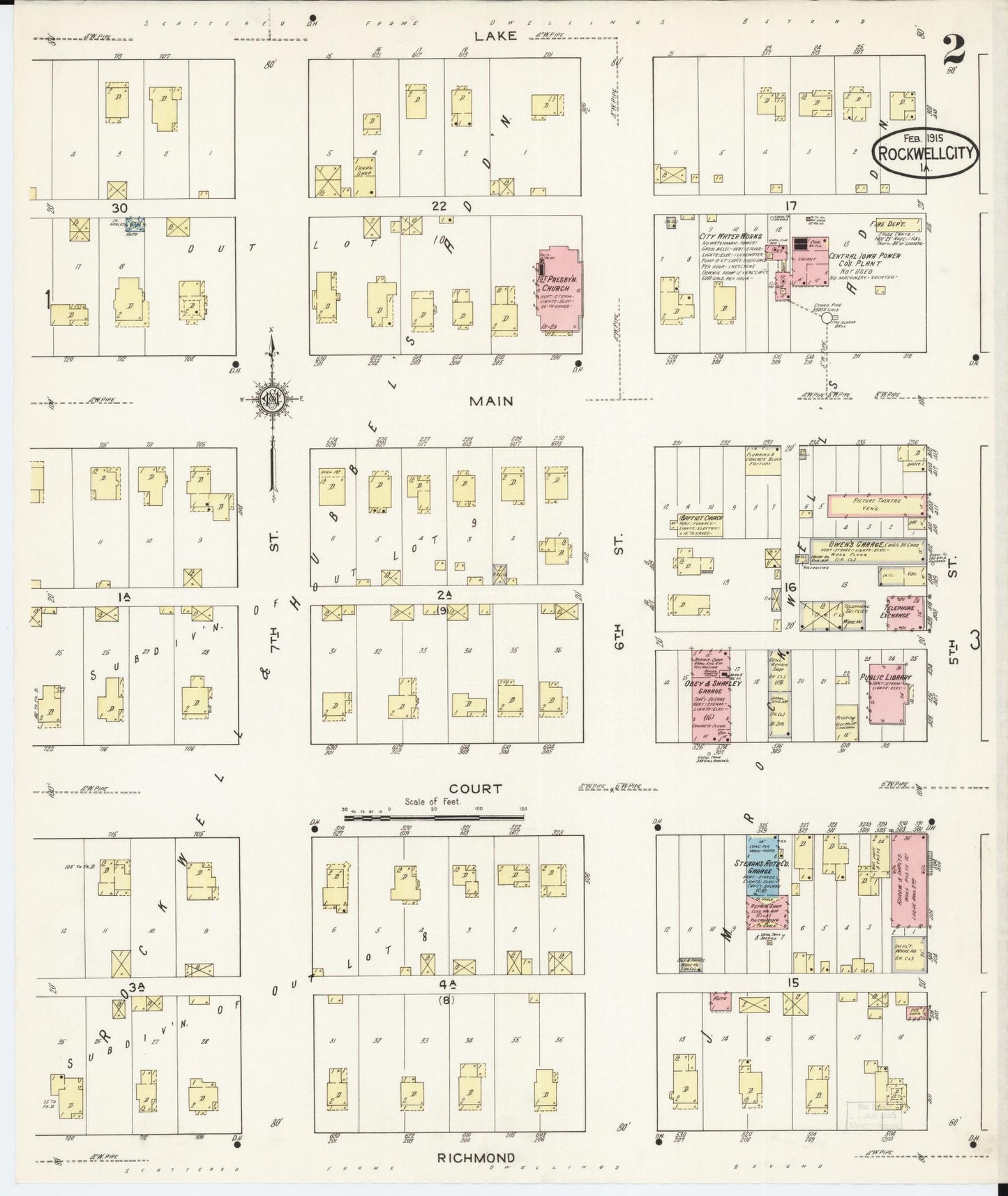 Sanborn Fire Insurance Map from Rockwell City, Calhoun County, Iowa (1915), Sheet #0002 - Historic Sanborn Fire Insurance Map Print, vintage old map wall art