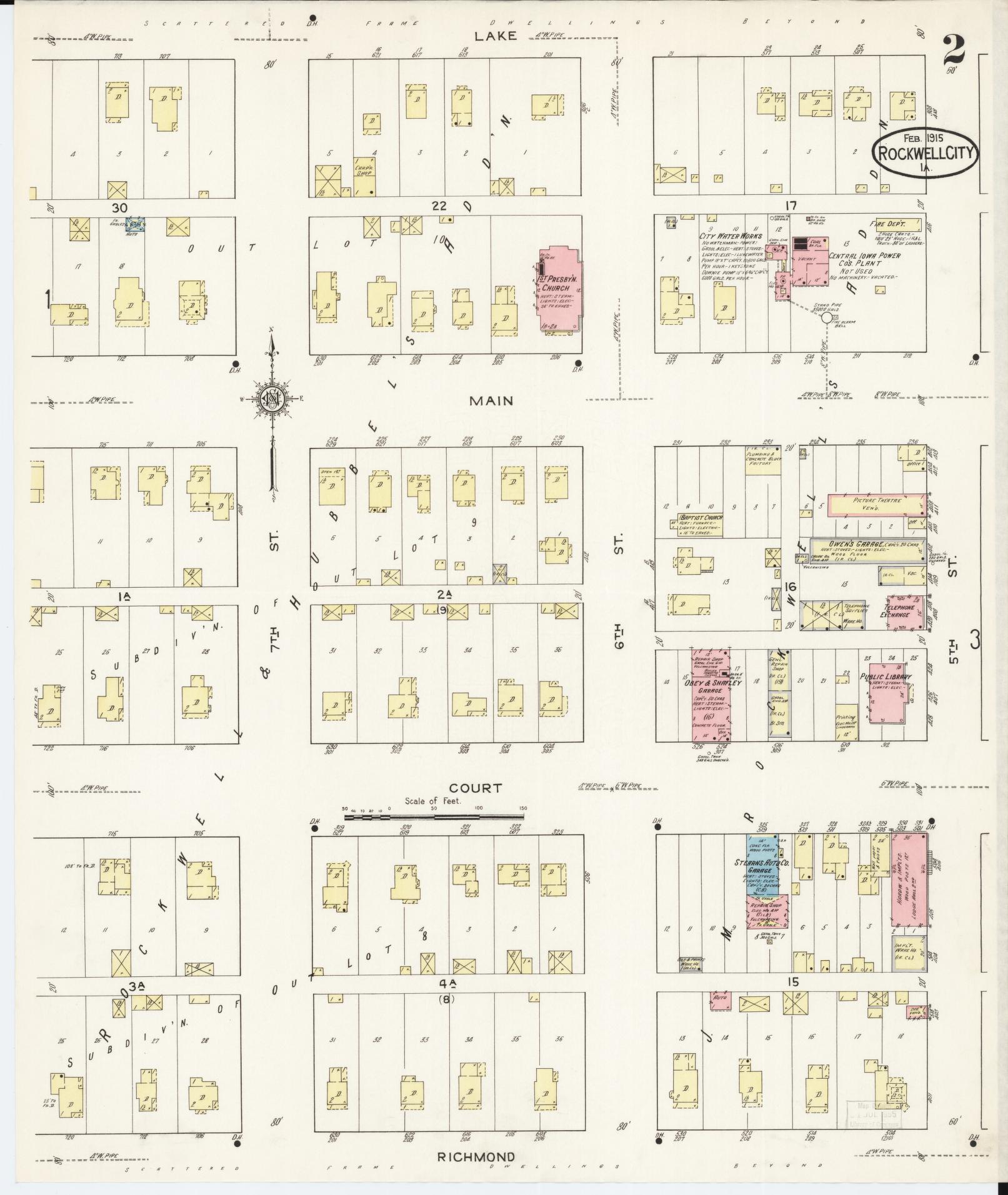 Sanborn Fire Insurance Map from Rockwell City, Calhoun County, Iowa (1915), Sheet #0002 - Historic Sanborn Fire Insurance Map Print, vintage old map wall art