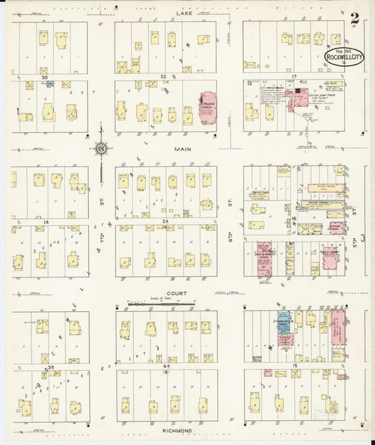 Sanborn Fire Insurance Map from Rockwell City, Calhoun County, Iowa (1915), Sheet #0002 - Historic Sanborn Fire Insurance Map Print, vintage old map wall art