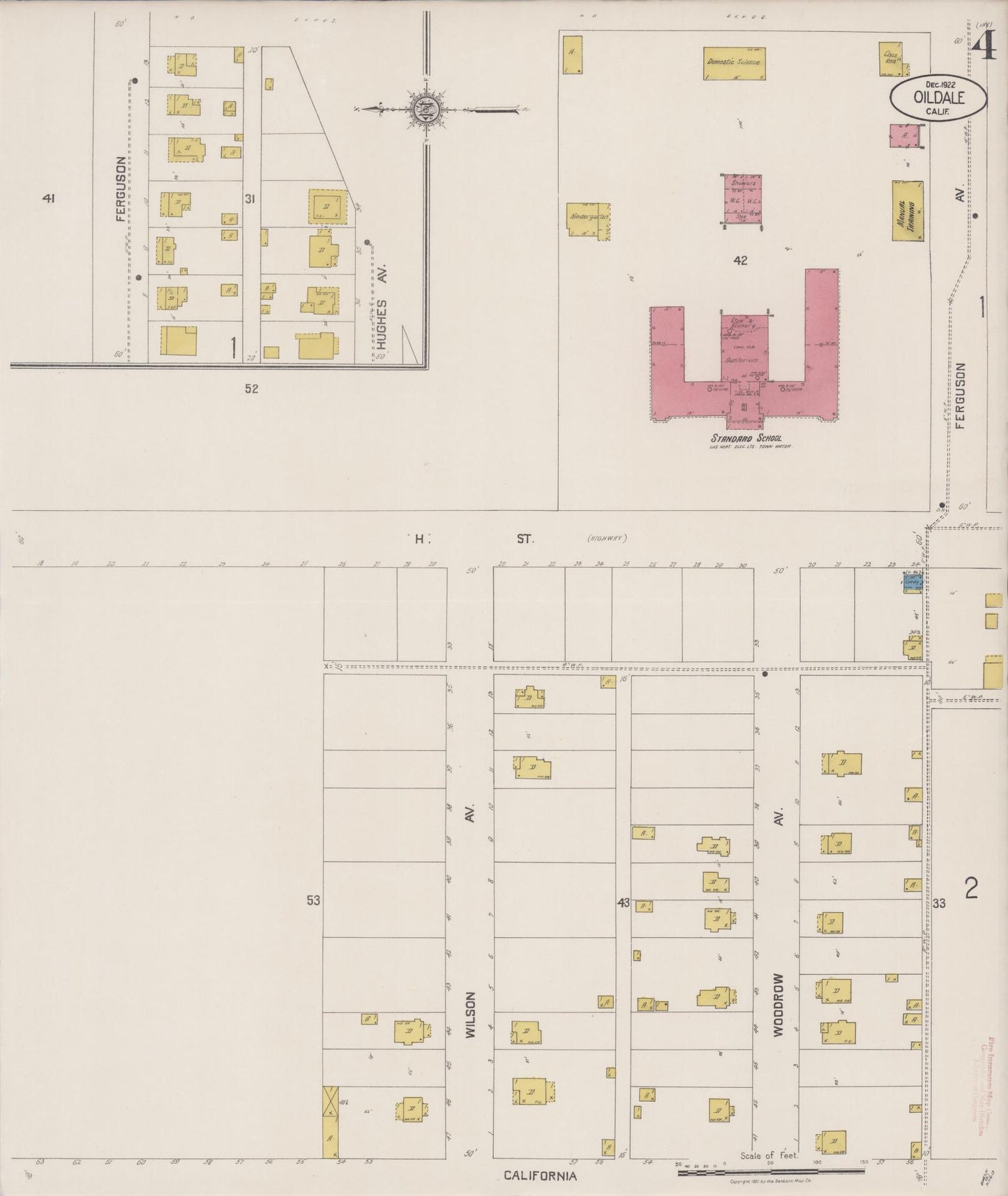 Sanborn Fire Insurance Map from Oildale, Kern County, California (1922), Sheet #0004 - Historic Sanborn Fire Insurance Map Print, vintage old map wall art, antique decor, genealogy gift, California California map