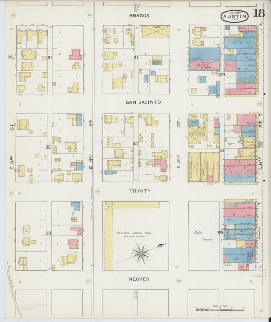 Sanborn Fire Insurance Map from Austin, Travis County, Texas (1894), Sheet #0018 - Historic Sanborn Fire Insurance Map Print, vintage old map wall art, antique decor, genealogy gift, Texas Texas map