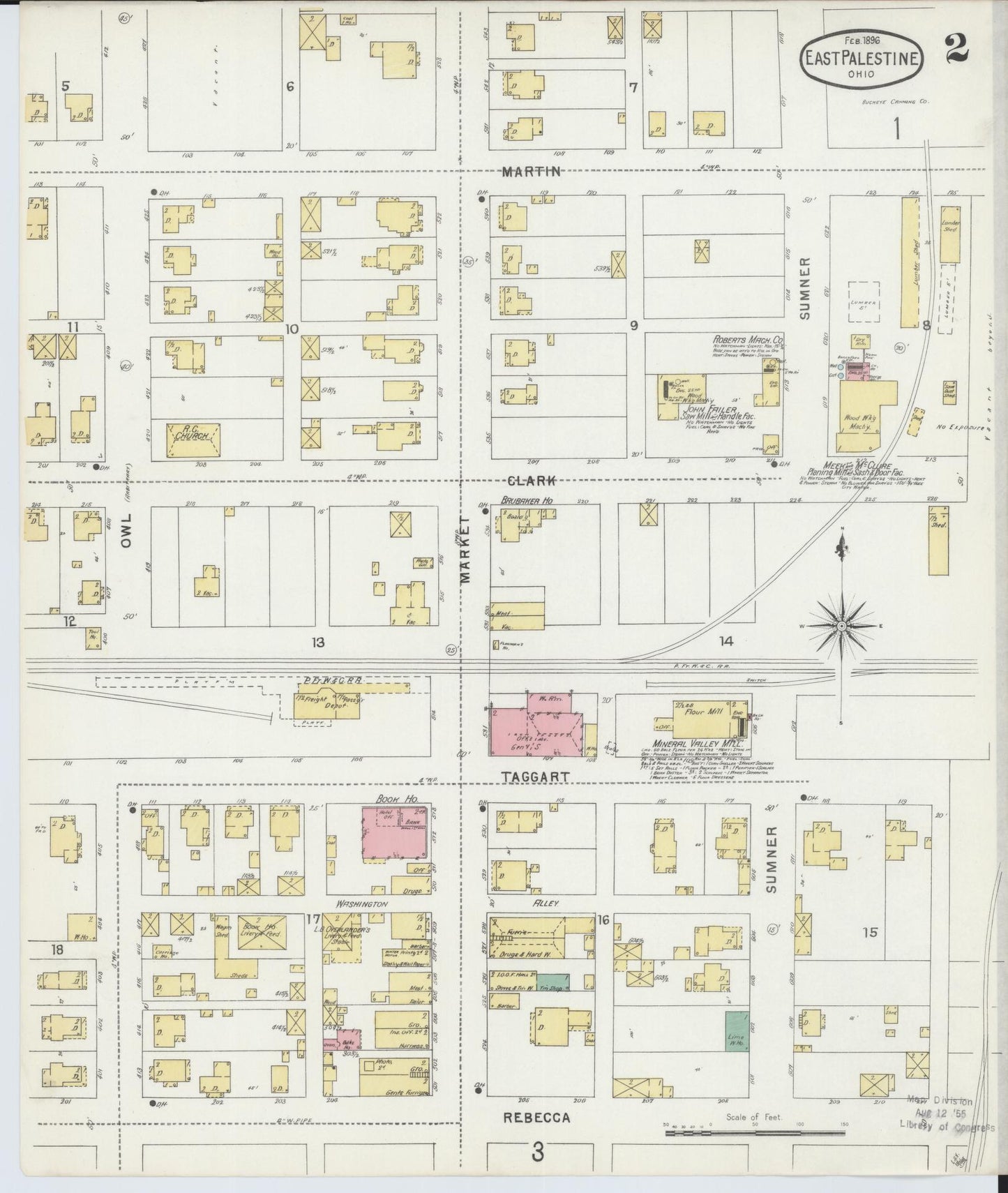 Sanborn Fire Insurance Map from East Palestine, Columbiana County, Ohio (1896), Sheet #0002 - Historic Sanborn Fire Insurance Map Print, vintage old map wall art, antique decor, genealogy gift, Ohio Ohio map
