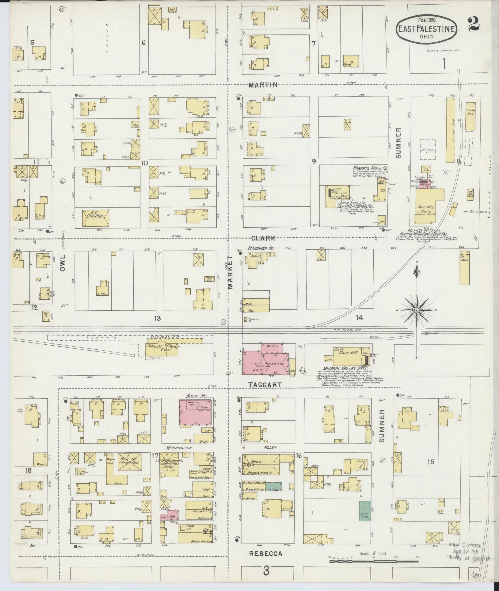 Sanborn Fire Insurance Map from East Palestine, Columbiana County, Ohio (1896), Sheet #0002 - Historic Sanborn Fire Insurance Map Print, vintage old map wall art, antique decor, genealogy gift, Ohio Ohio map