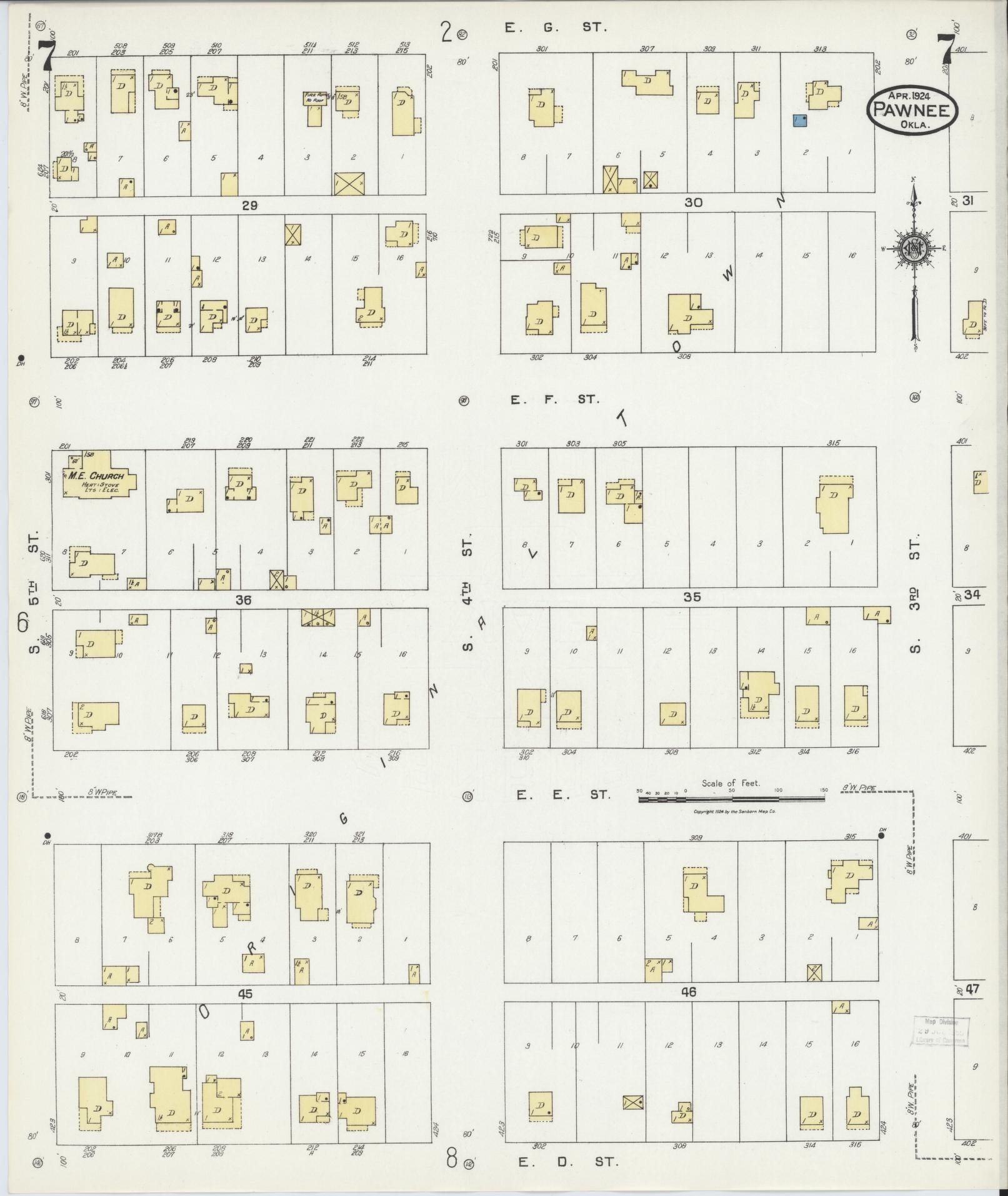 Sanborn Fire Insurance Map from Pawnee, Pawnee County, Oklahoma (1924), Sheet #0007 - Complete Map Set gallery image, historic Sanborn map, vintage wall art, Oklahoma Oklahoma