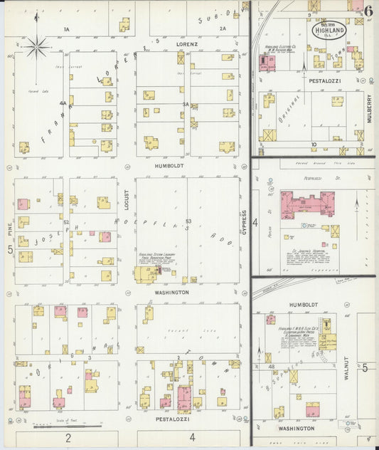 Sanborn Fire Insurance Map from Highland, Madison County, Illinois (1899), Sheet #0006 - Historic Sanborn Fire Insurance Map Print, vintage old map wall art, antique decor, genealogy gift, Illinois Illinois map