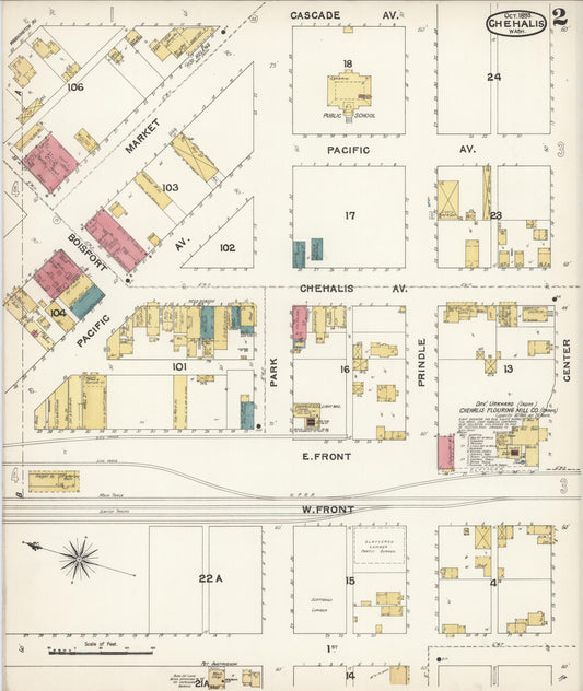 Sanborn Fire Insurance Map from Chehalis, Lewis County, Washington (1893), Sheet #0002 - Historic Sanborn Fire Insurance Map Print, vintage old map wall art, antique decor, genealogy gift, Washington Washington map