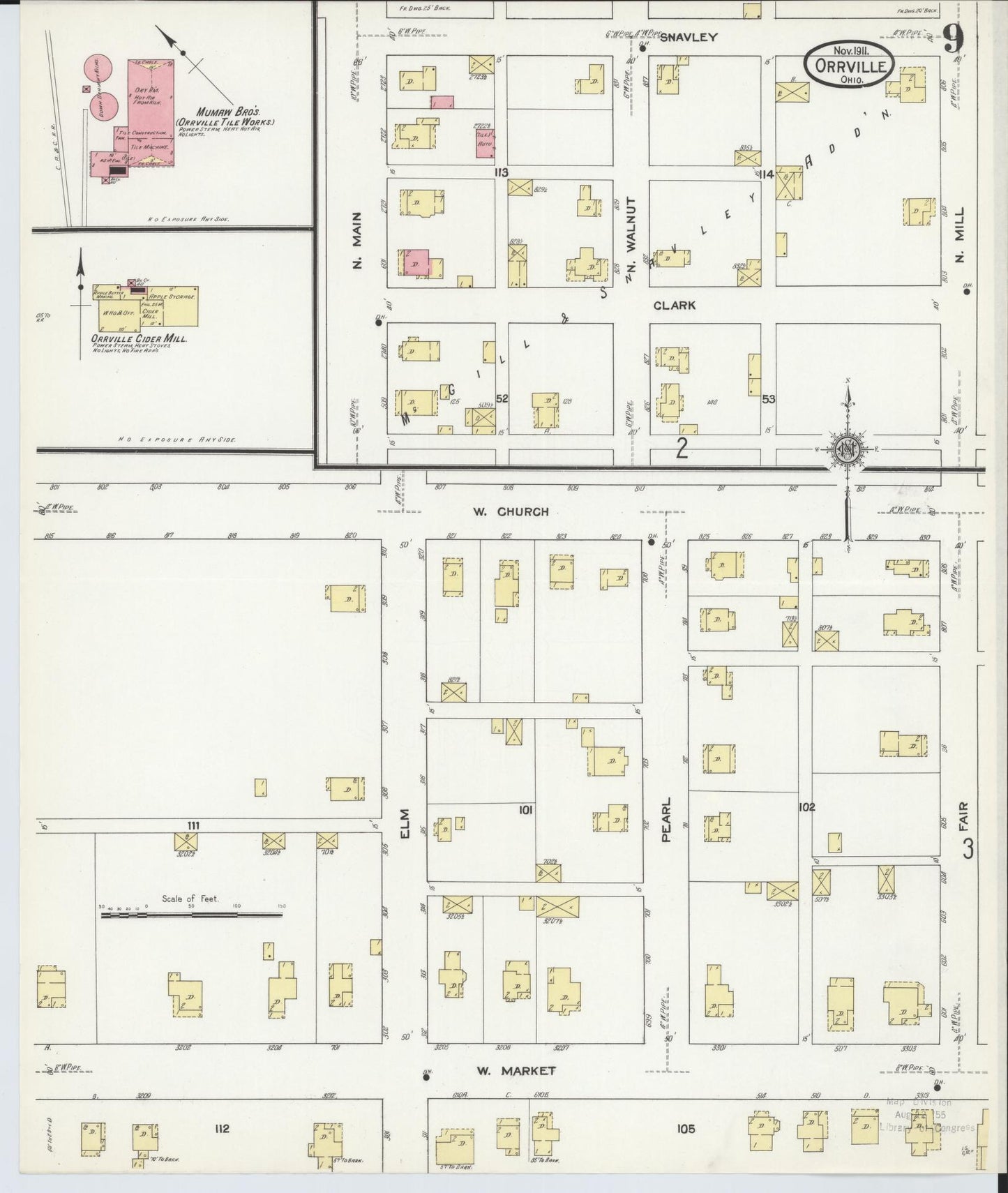 Sanborn Fire Insurance Map from Orrville, Wayne County, Ohio (1911), Sheet #0009 - Historic Sanborn Fire Insurance Map Print, vintage old map wall art, antique decor, genealogy gift, Ohio Ohio map