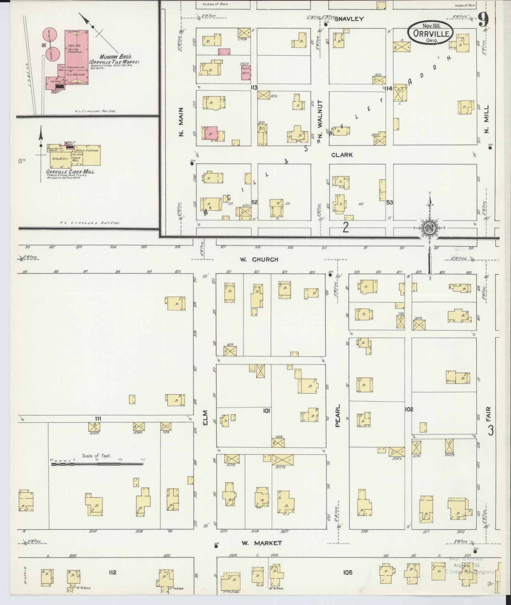 Sanborn Fire Insurance Map from Orrville, Wayne County, Ohio (1911), Sheet #0009 - Historic Sanborn Fire Insurance Map Print, vintage old map wall art, antique decor, genealogy gift, Ohio Ohio map