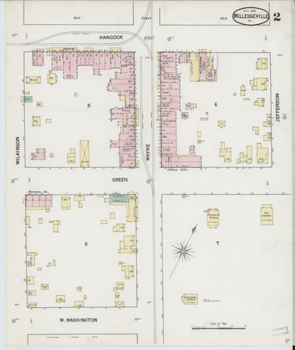 Sanborn Fire Insurance Map from Milledgeville, Baldwin County, Georgia (1889), Sheet #0002 - Complete Map Set gallery image, historic Sanborn map, vintage wall art, Georgia Georgia