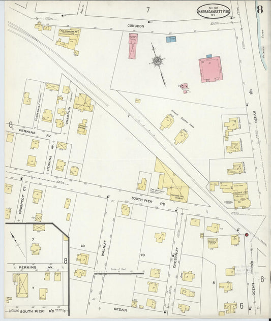 Sanborn Fire Insurance Map from Narragansett Pier, Washington County, Rhode Island (1910), Sheet #0008 - Historic Sanborn Fire Insurance Map Print, vintage old map wall art, antique decor, genealogy gift, Rhode Island Rhode Island map