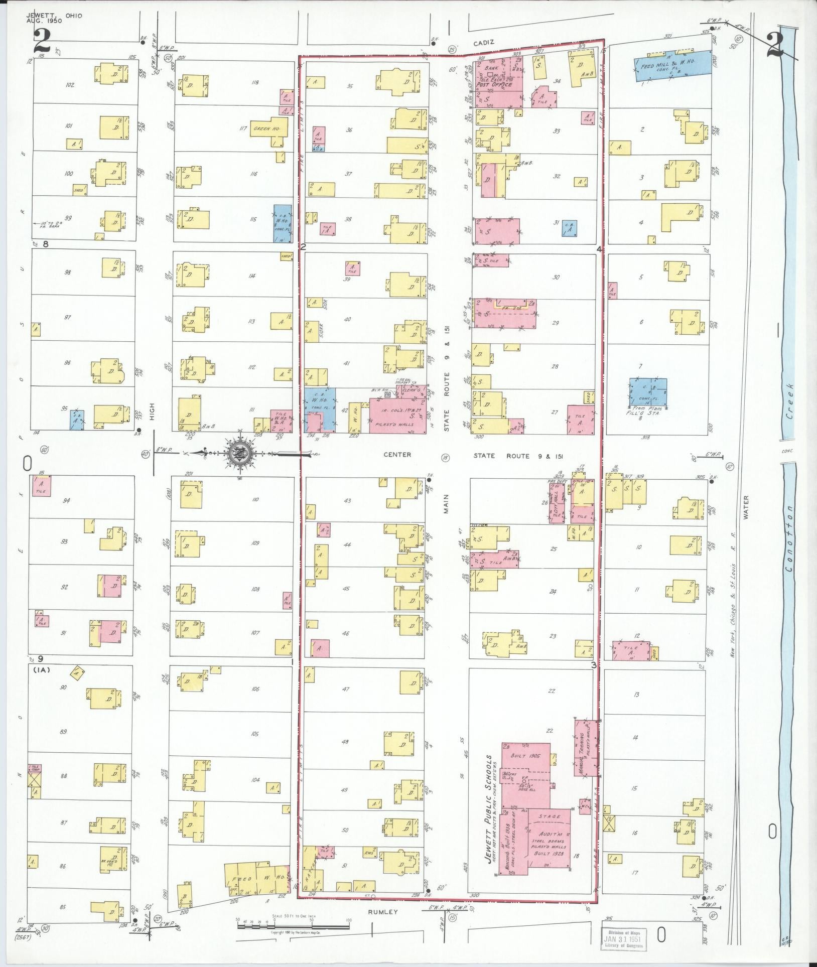 Sanborn Fire Insurance Map from Jewett, Harrison County, Ohio (1950), Sheet #0002 - Historic Sanborn Fire Insurance Map Print, vintage old map wall art, antique decor, genealogy gift, Ohio Ohio map