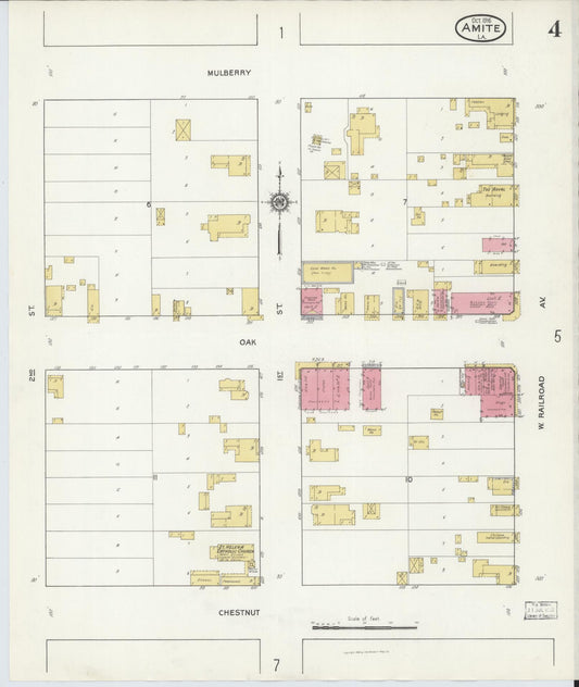 Sanborn Fire Insurance Map from Amite, Tangipahoa Parish, Louisiana (1916), Sheet #0004 - Historic Sanborn Fire Insurance Map Print, vintage old map wall art, antique decor, genealogy gift, Louisiana Louisiana map