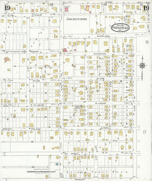 Sanborn Fire Insurance Map from Paragould, Greene County, Arkansas (1923), Sheet #0019 - Historic Sanborn Fire Insurance Map Print, vintage old map wall art, antique decor, genealogy gift, Arkansas Arkansas map