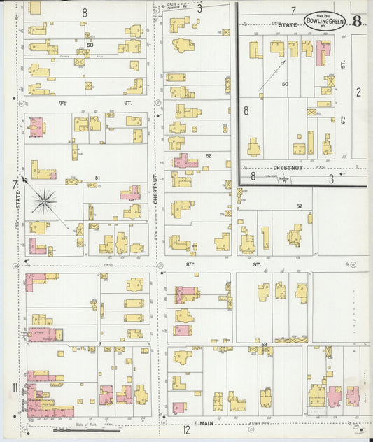 Sanborn Fire Insurance Map from Bowling Green, Warren County, Kentucky (1901), Sheet #0008 - Historic Sanborn Fire Insurance Map Print, vintage old map wall art, antique decor, genealogy gift, Kentucky Kentucky map